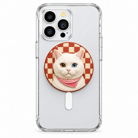 Red-Checkered Cat Pet Portrait MagSafe Phone Grip