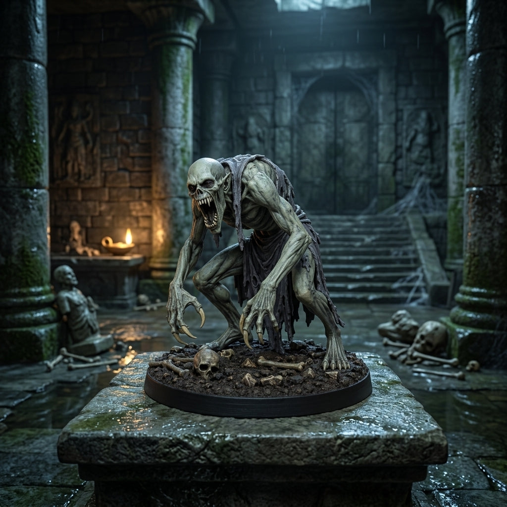 Ghoul miniature in a dark crypt