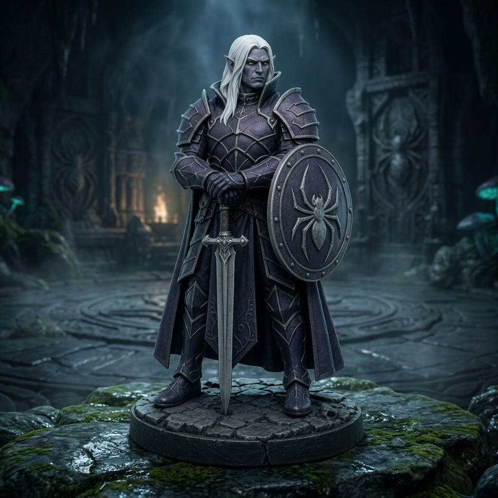 Spidercrest Drow Fighter-Detailed Sculpt Miniature for RPG, Display &amp; Collection