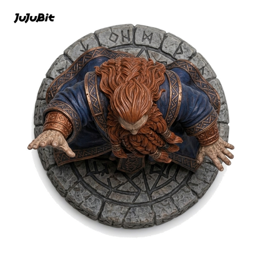 Top view of the dwarf sorcerer miniature with a red beard