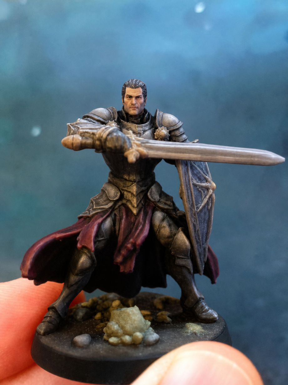 Custom armored knight figurine with a sword and shield - JuJuBit