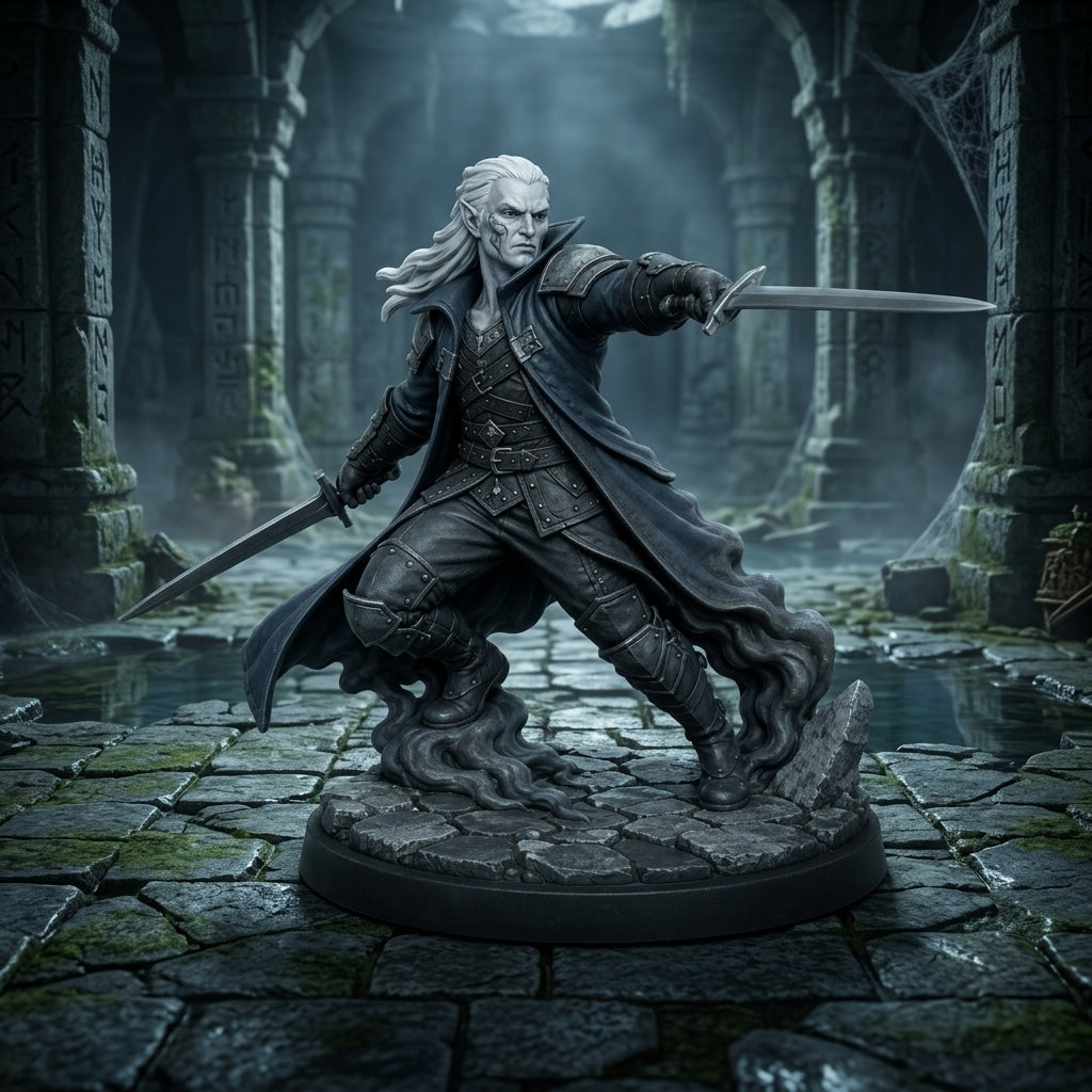 Voidstep Shadar-kai Fighter-Detailed Sculpt Miniature for RPG, Display & Collection